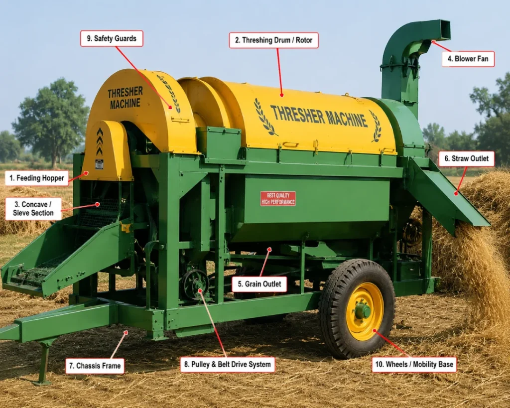 Major parts of thresher machine